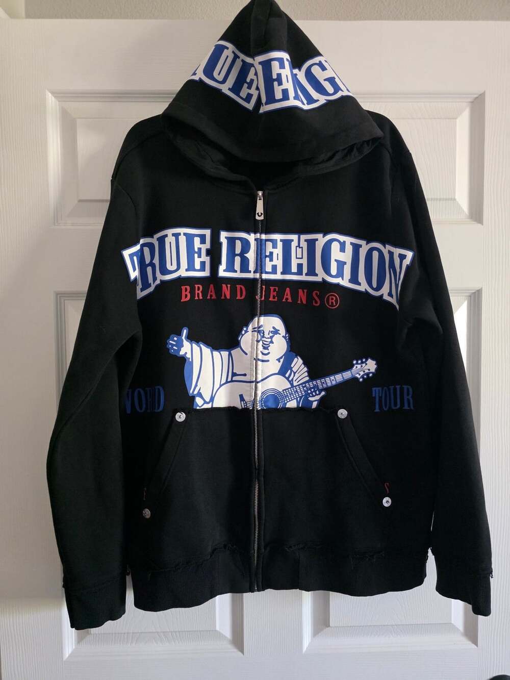 True Religion Black Exaggerated Buddha Zip Up Hoodie Streetwear Men’s Size XL